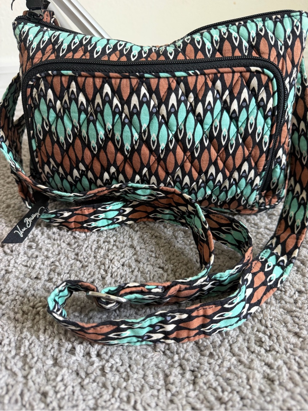 Vera Bradley Aqua and Brown Quilted Crossbody Bag